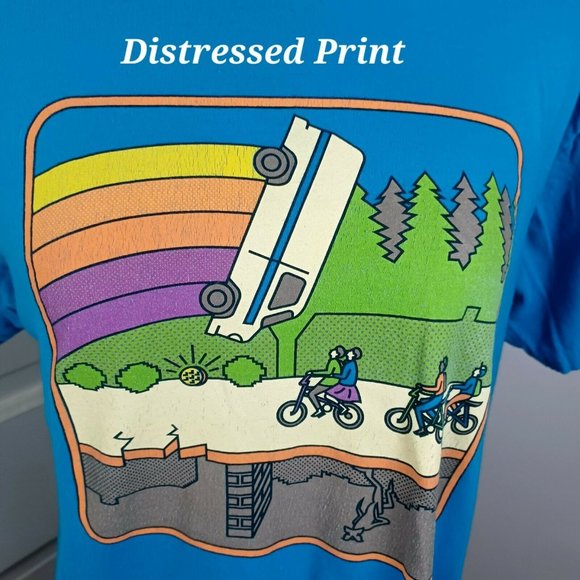 📍2/$20 Super 7 Stranger Things Distressed Print Tee Medium Blue *MINOR WEAR - Picture 7 of 14